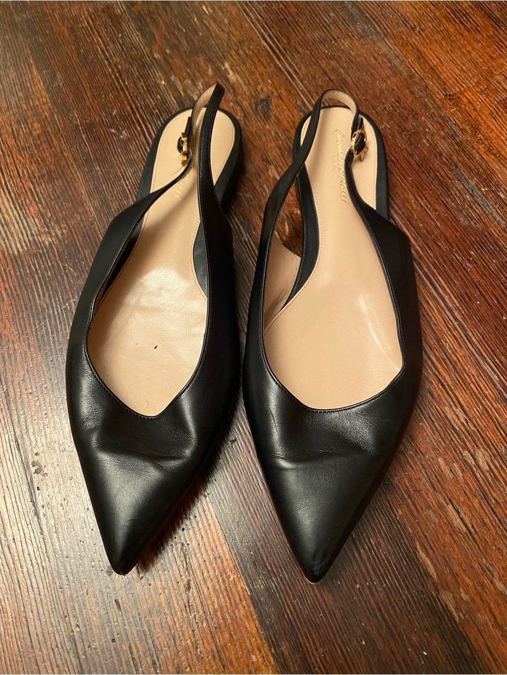 EUC Black Gianvito Rossi Pointed Leather Slingback Mules Flats